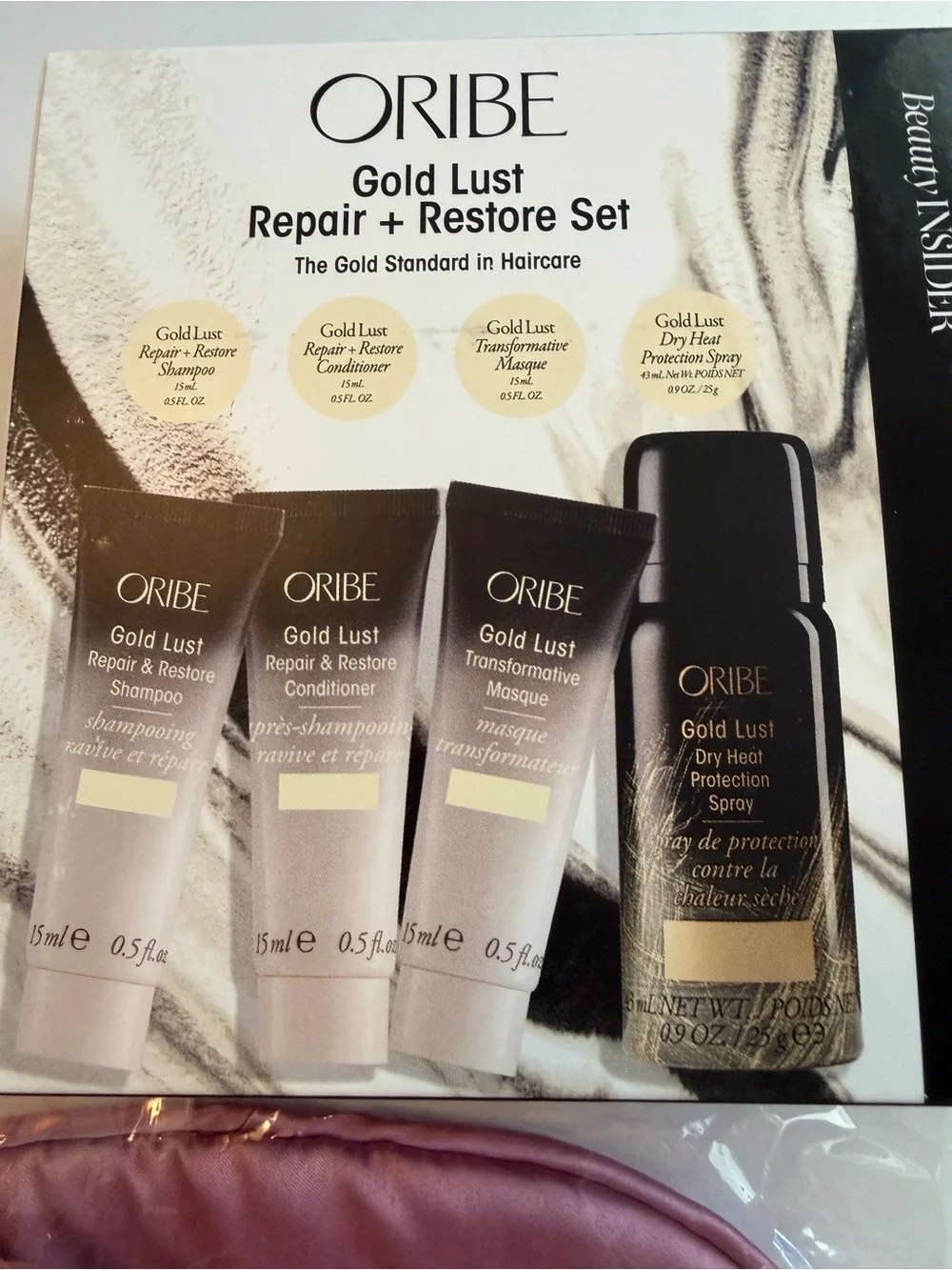 Oribe Gold Lust Repair + Restore Set with Satin Sleep Mask & Scrunchie. MSRP $88
